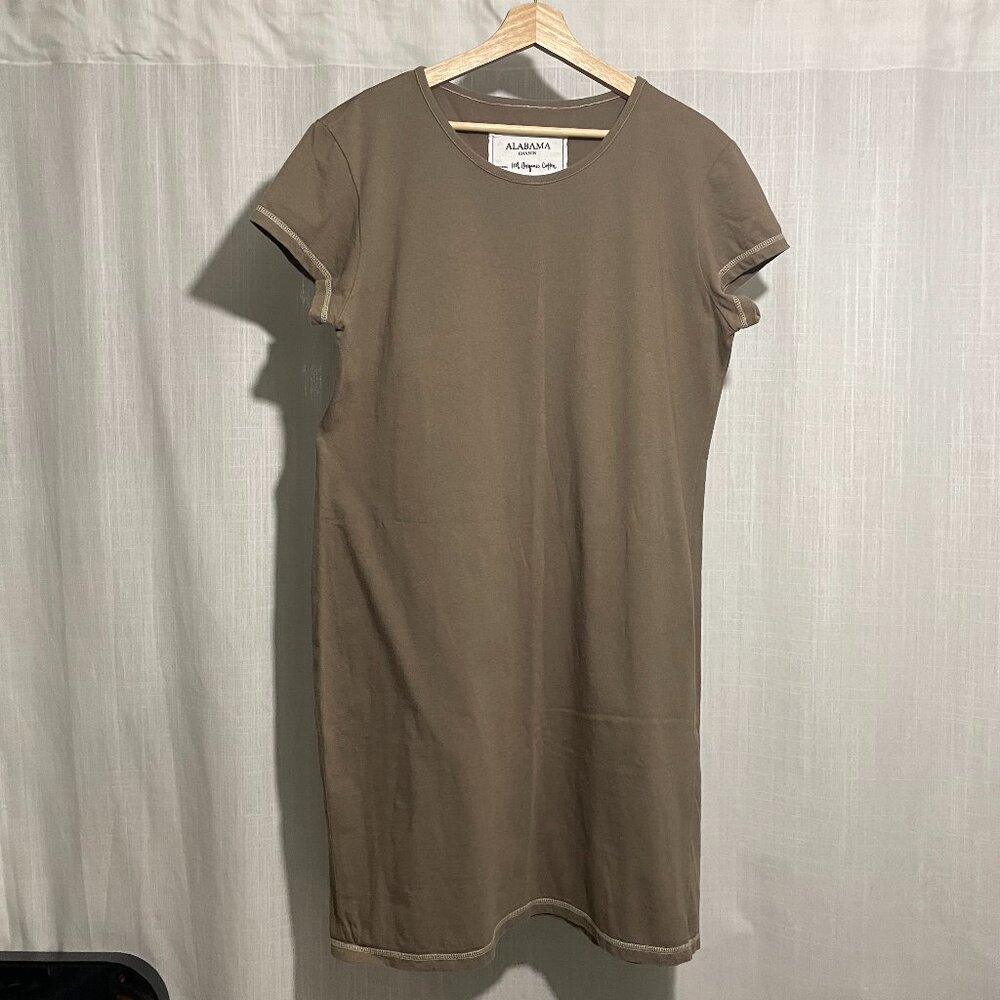 Alabama Chanin organic cotton mousy brown dress #W61 XL